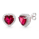 Sterling Silver Ruby Big Heart CZ Earrings