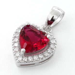 Sterling Silver Ruby Small Heart CZ Pendant