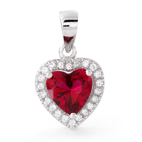 Sterling Silver Ruby Small Heart CZ Pendant