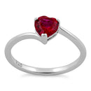 Sterling Silver Ruby Heart CZ Ring