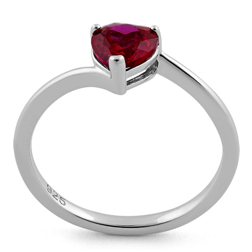 Sterling Silver Ruby Heart CZ Ring