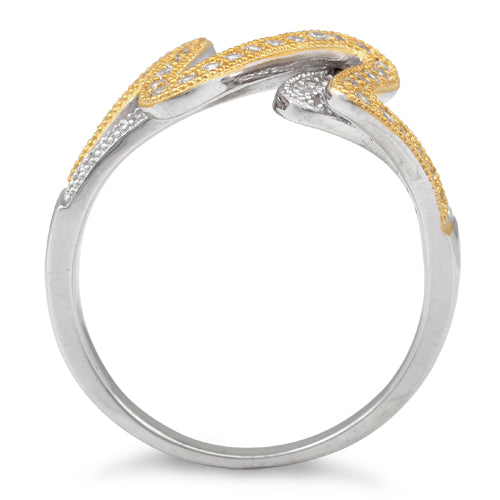 Sterling Silver Scribble Two-tone Gold Plated CZ Ring