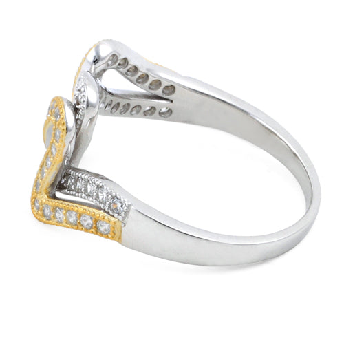 Sterling Silver Scribble Two-tone Gold Plated CZ Ring