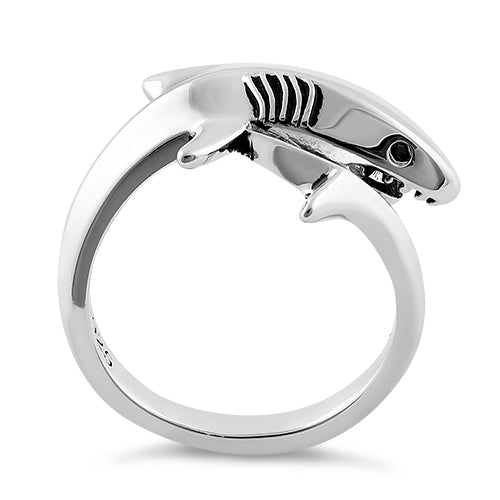 Sterling Silver Shark Black CZ Ring