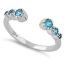Sterling Silver Six Round Cut Blue Topaz CZ Ring