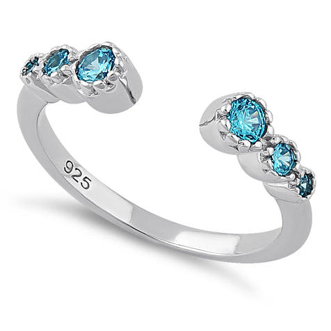 Sterling Silver Six Round Cut Blue Topaz CZ Ring