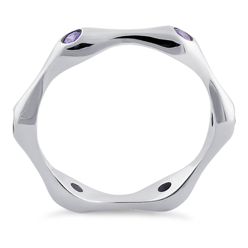 Sterling Silver Six Sided Amethyst CZ Ring