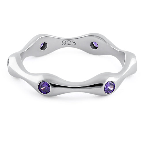 Sterling Silver Six Sided Amethyst CZ Ring