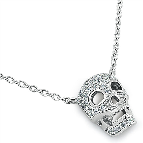 Sterling Silver Skull CZ Necklace