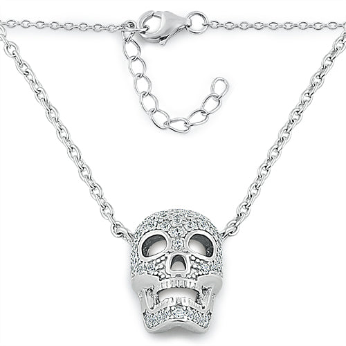 Sterling Silver Skull CZ Necklace