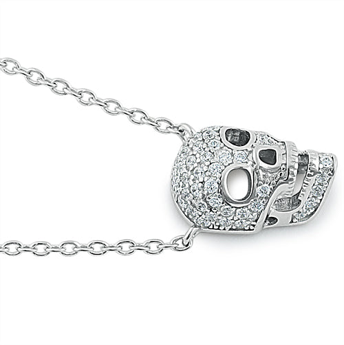 Sterling Silver Skull CZ Necklace