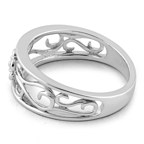 Sterling Silver Small Flower Swirl Ring
