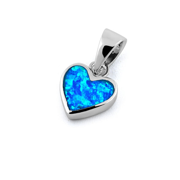 Sterling Silver Small Heart Blue Lab Opal Pendant