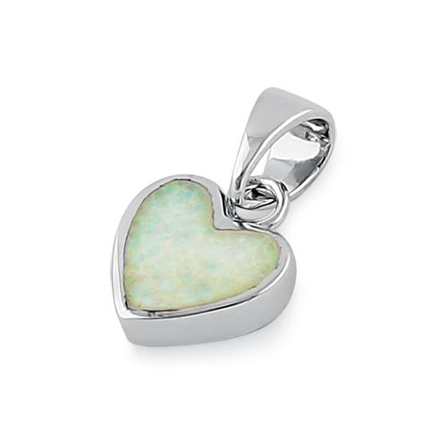 Sterling Silver Small Heart White Lab Opal Pendant