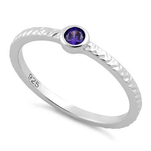 Sterling Silver Small Round Cut Amethyst CZ Ring