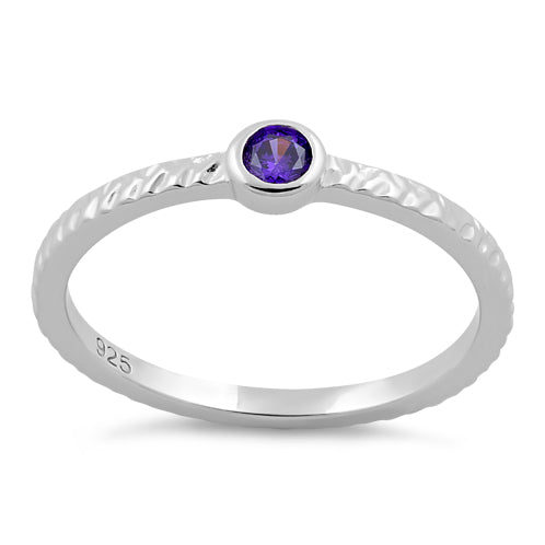 Sterling Silver Small Round Cut Amethyst CZ Ring