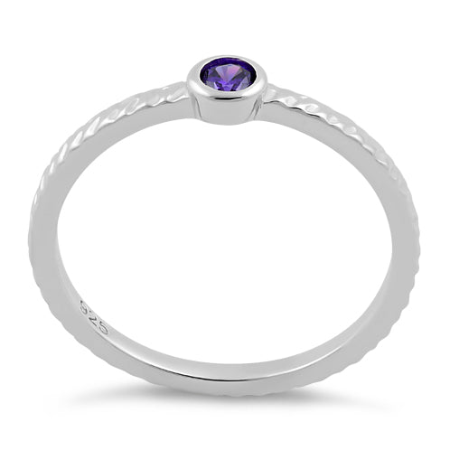 Sterling Silver Small Round Cut Amethyst CZ Ring