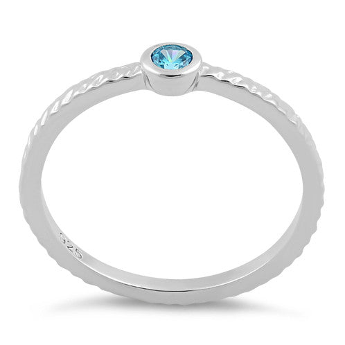 Sterling Silver Small Round Cut Aqua Blue CZ Ring