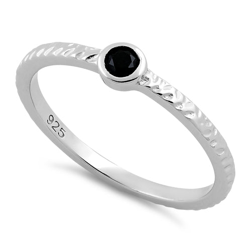 Sterling Silver Small Round Cut Black CZ Ring
