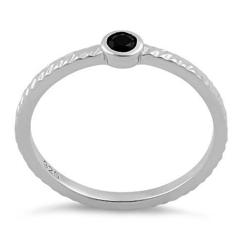Sterling Silver Small Round Cut Black CZ Ring