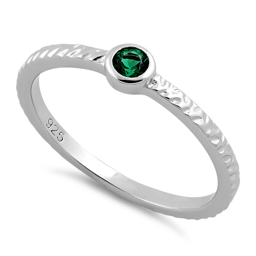 Sterling Silver Small Round Cut Emerald CZ Ring