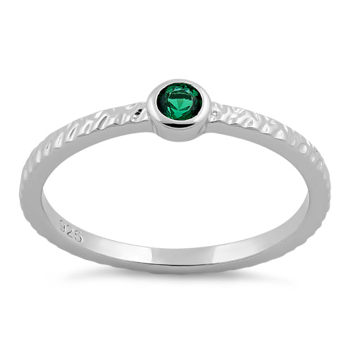 Sterling Silver Small Round Cut Emerald CZ Ring