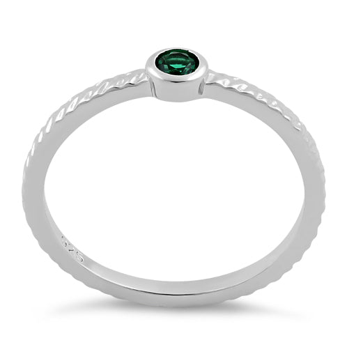 Sterling Silver Small Round Cut Emerald CZ Ring