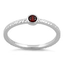 Sterling Silver Small Round Cut Garnet CZ Ring