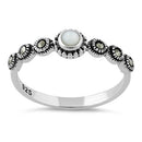 Sterling Silver Small Round Mother of Pearl Marcasite Ring