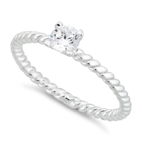 Sterling Silver Solitaire CZ Rope Ring