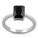Sterling Silver Solitaire Emerald Cut Black CZ Ring