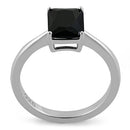 Sterling Silver Solitaire Emerald Cut Black CZ Ring