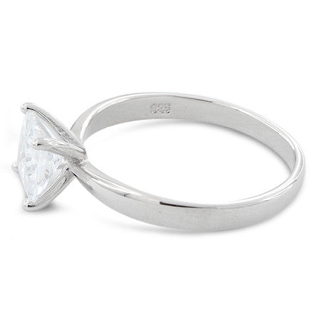 Sterling Silver Solitaire Princess Cut CZ Ring