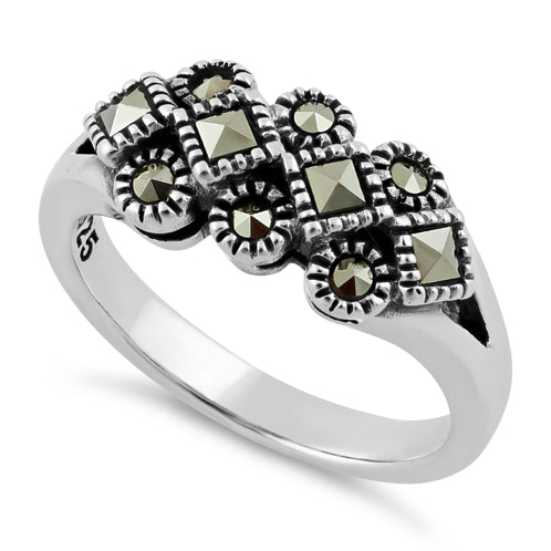 Sterling Silver Square and Round Marcasite Ring