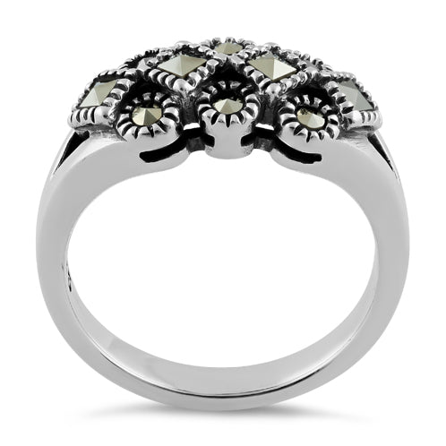 Sterling Silver Square and Round Marcasite Ring