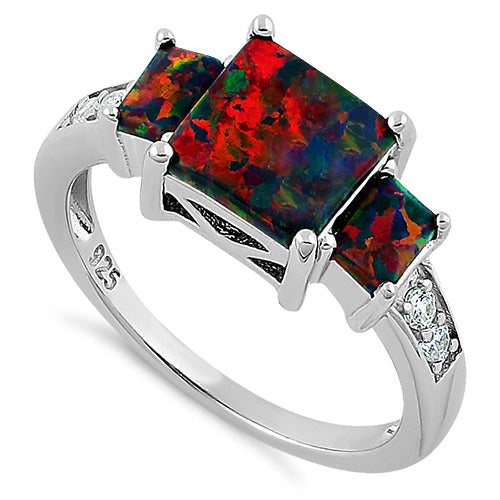 Sterling Silver Square Black Lab Opal CZ Ring