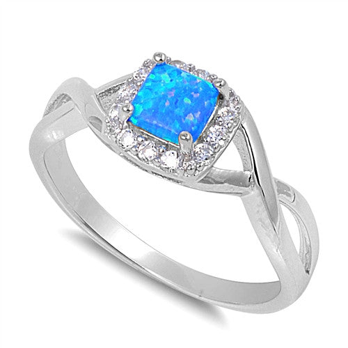 Sterling Silver Square Blue Lab Opal CZ Ring