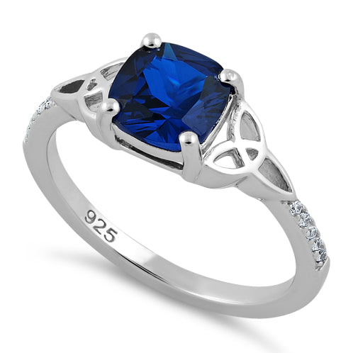 Sterling Silver Square Blue Spinel Celtic CZ Ring