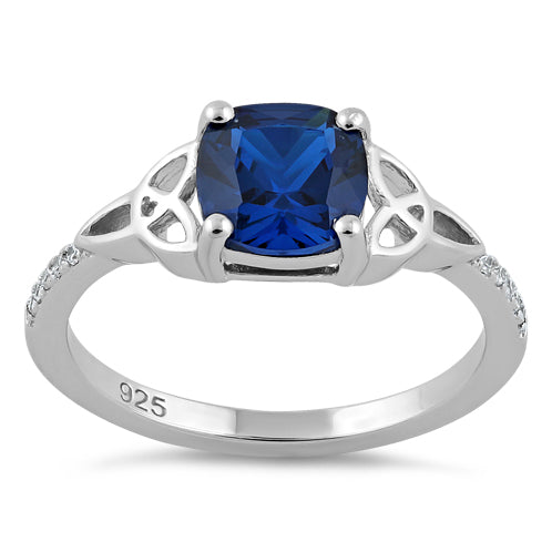 Sterling Silver Square Blue Spinel Celtic CZ Ring