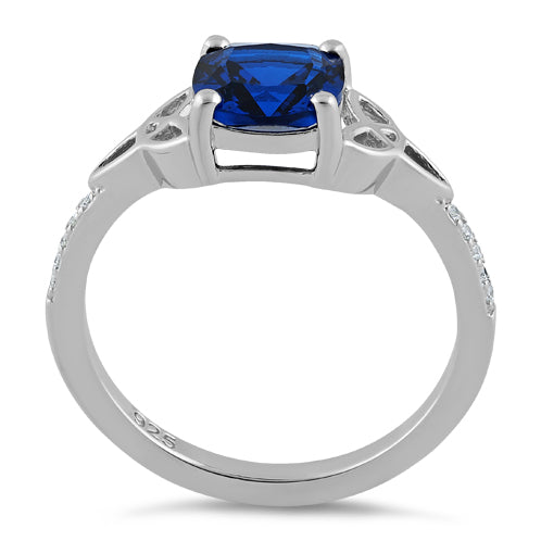 Sterling Silver Square Blue Spinel Celtic CZ Ring