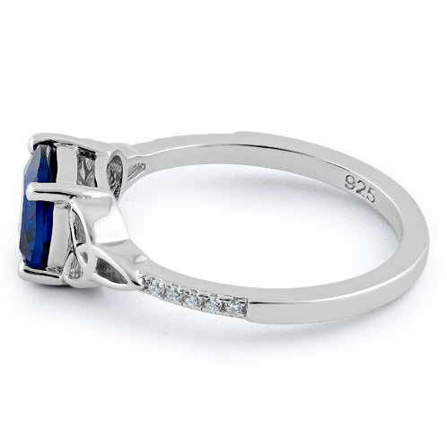 Sterling Silver Square Blue Spinel Celtic CZ Ring