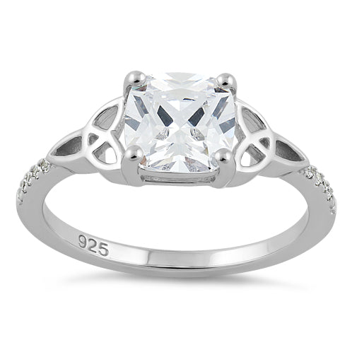 Sterling Silver Square Clear Celtic CZ Ring