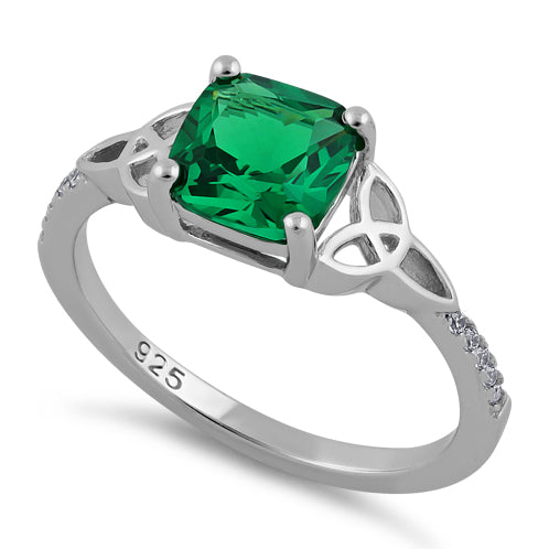 Sterling Silver Square Emerald Celtic CZ Ring