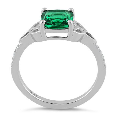 Sterling Silver Square Emerald Celtic CZ Ring
