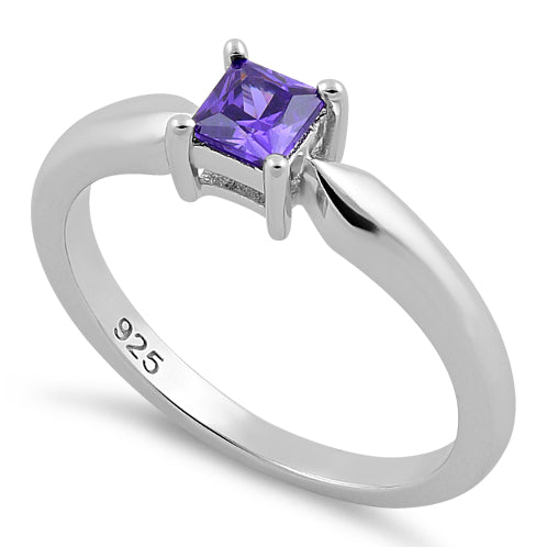 Sterling Silver Square Amethyst CZ Ring