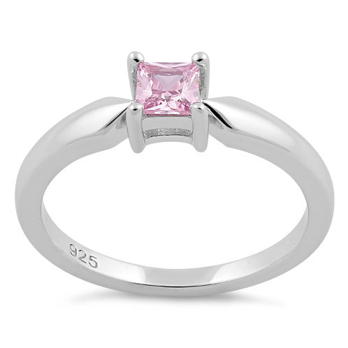 Sterling Silver Square Pink CZ Ring