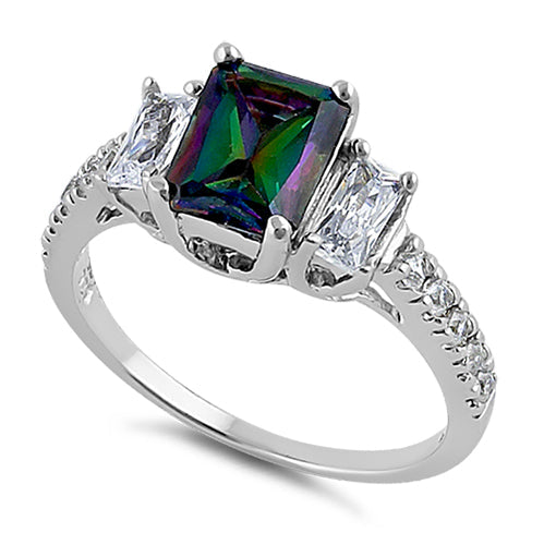 Sterling Silver Rectangular Rainbow Topaz CZ Ring