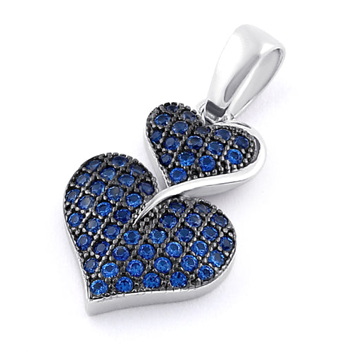 Sterling Silver Stack Hearts Blue Sapphire CZ Pendant