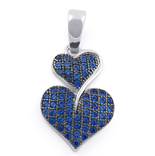 Sterling Silver Stack Hearts Blue Sapphire CZ Pendant