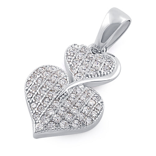 Sterling Silver Stack Hearts Clear CZ Pendant